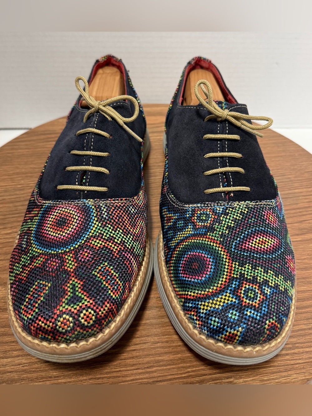 Zull Huichol Multicolor Mens Woven Fabric Leather Insole Navy Suede Derby Shoe
